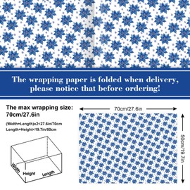 FYSUIMU 12 Sheets Christmas Wrapping Paper -Not Roll- Blue Xmas Tree Candy Cane Poinsettia Gift Wrap Paper Folded Flat Craft Paper for Party Supplies, 19.7 x 27.6 Inch