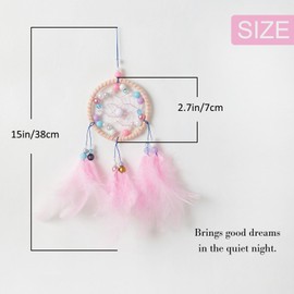 Pretty Jolly Small Indian Pink Dream Catchers Wall Decor with Mixed Color Beads Handmade Feathers Native Mini Dreamcatchers Home Decoration Ornament for Car Bedroom Birthday Party