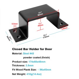 4 Pack Black Closed Bar Holder for Door Barricade, Fit Standard 2x4 Lumber, Closed Lock Brackets Security Bar Door Stopper, Thickness 3.8mm, Max Load Capacity 110lb
