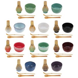 BambooMN Matcha Bowl Set (Includes Bowl, Rest, Tea Whisk, Chasaku & Tea Spoon) 1 Set Pink