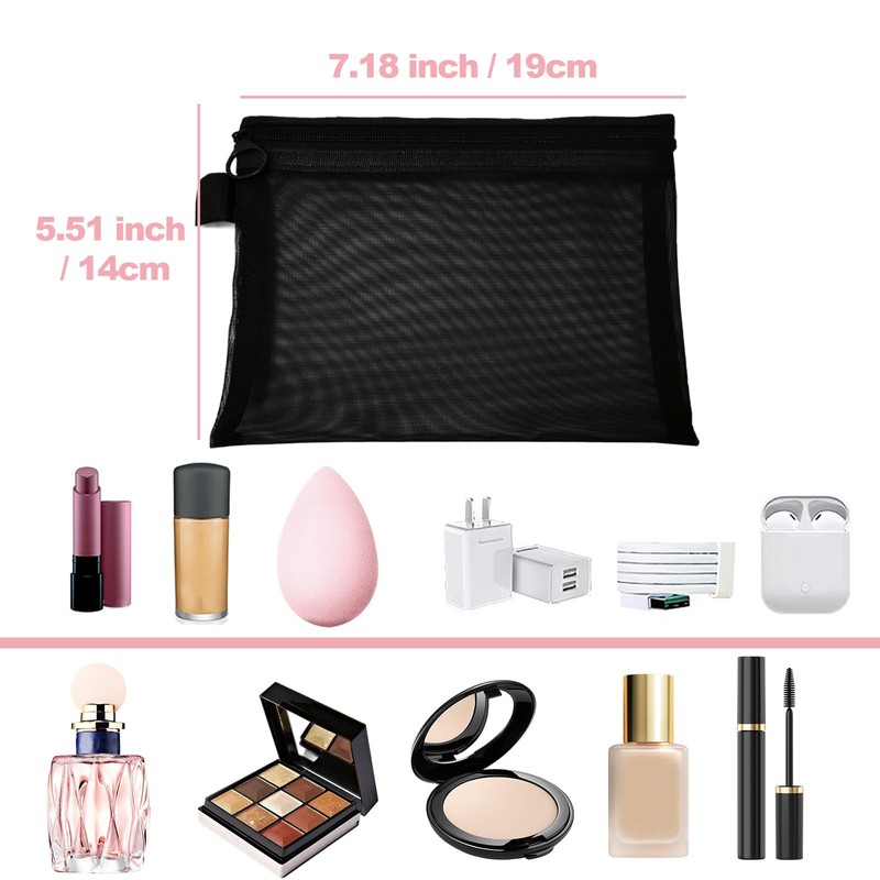 Gelapa 4Pack Small Make Up Bag for Purse, Black Mesh