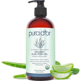 PURA D'OR Organic Aloe Vera Gel Original Lavender Scent (16oz) USDA Certified - Deeply Hydrating, Moisturizing Skin & Hair - Sunburn, Bug Bites, Rashes, Small Cuts, Eczema Relief (Packaging may vary)