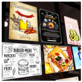 Custom LED Menu Poster Frame, Ultra-Thin Black / Silver Backlit Food Photo Frame for Restaurant, Cafes, Store, Bar, Hotel, Theater, Cinema Advertising Display, Optional Size (A1, A2, A3, A4 and More)