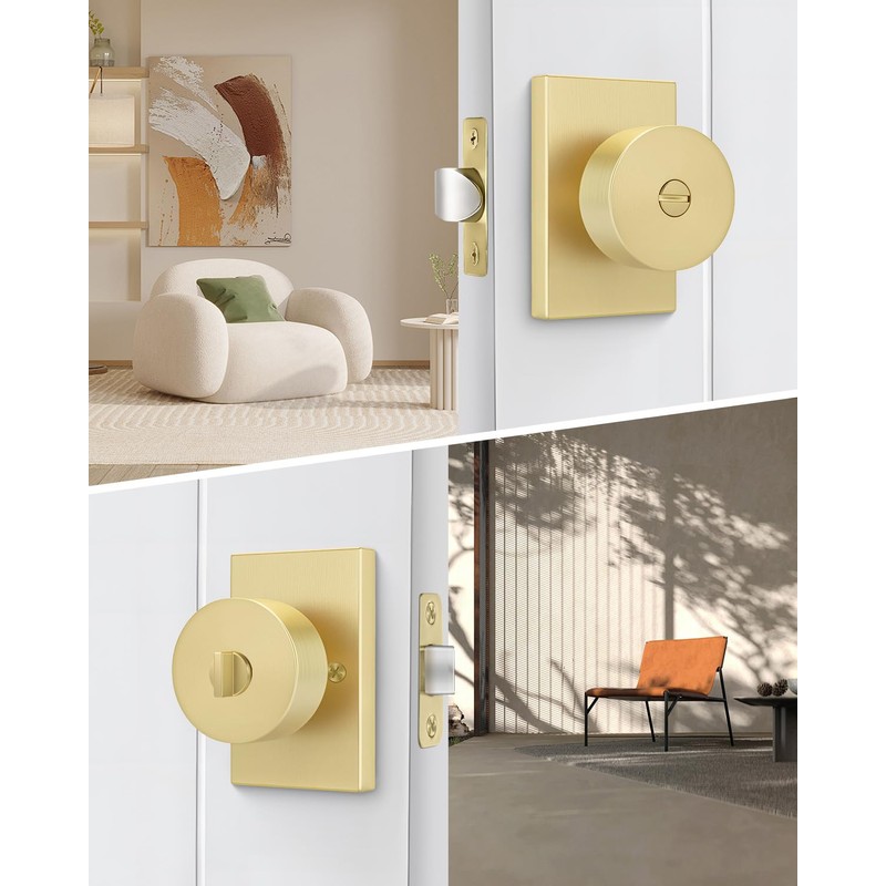 Goldenwarm Gold Door Knobs Interior, Zinc Alloy Brushed Gold Privacy