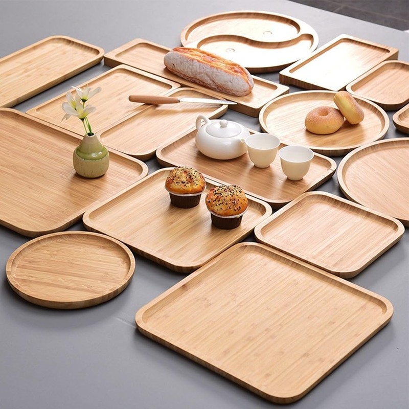 Square Bamboo Tray for Dinners, Parties and Bars, Long Shelf