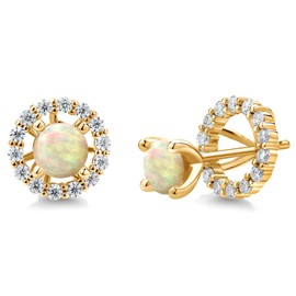 Gem Stone King 18K Yellow Gold Plated Silver Gemstone Birthstone and White Moissanite Earrings | Studs with Removable Jackets for Women | Center Round 5MM