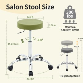 FIRAVOE Tattoo Stool with Wheels,Adjustable Rolling Massage Chair19.5’’-26.6’’, Green Salon stools for Hair Stylist (Green)
