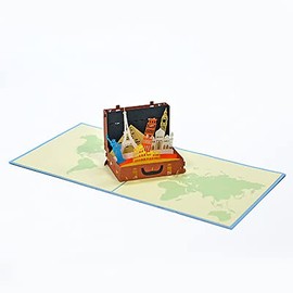 3D Travel pop up Card, 3D Suitcase Birthday Pop up Card for Travel Lover, Travel Voucher, Vacation Holiday Cards, Road Trip Cards, Farewell, H01