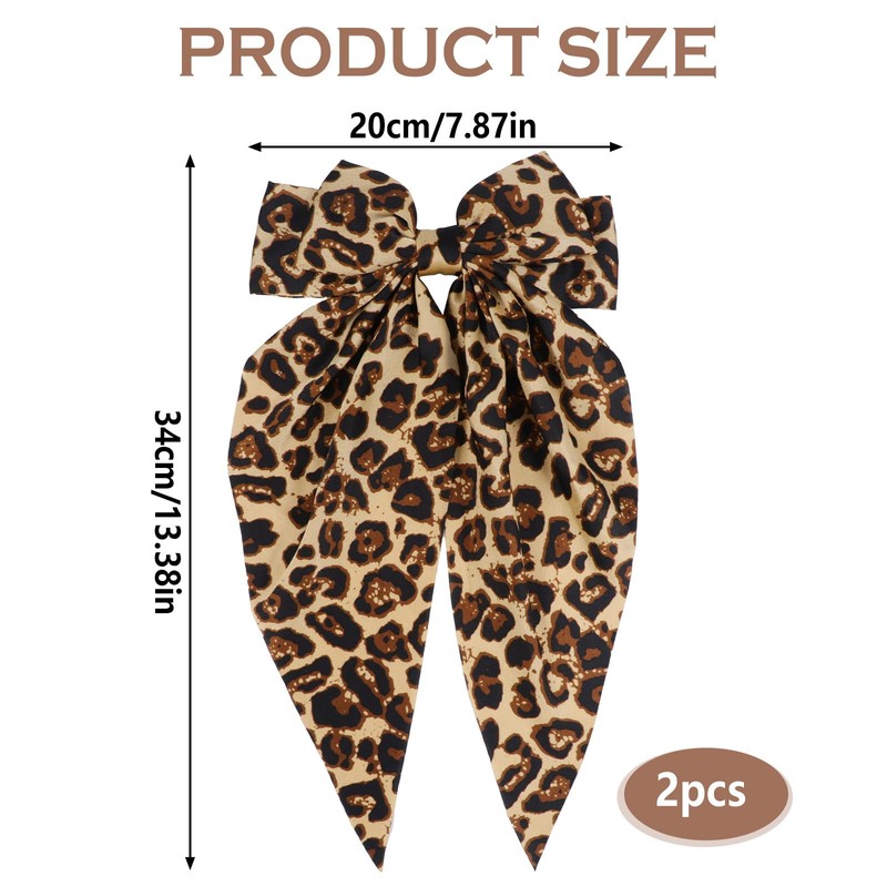 Mabor 2Pcs Leopard Print Hair Bow Clips with Long Tail
