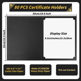 Oleitodh 80 Pcs Certificate Holders Bulk, Black Diploma Covers Gold Foil Border, Document Covers for Letter Size 8.5x11 Award Certificates, Cardstock, Document Papers, Graduation