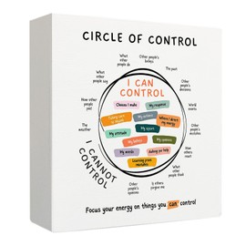 Circle of Control Mental Health Wooden Box Sign, Mental Health Decor, Inspirational Mental Health Wood Signs for Therapist Office Counselor Office Classroom Desk Shelf Table Decor, 5x5 Inch