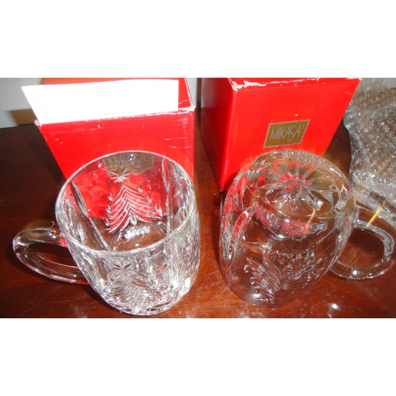 MIKASA CHRISTMAS TREE LEAD CRYSTAL SET OF 2 COFFEE TEA