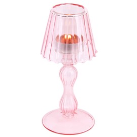 Gurfuy Pink Glass Votive Candle Holders - Glass Hurricane Candleholders Crystal Decorative Lamp Shaped Candle Stand for Table Wedding Dinning Centerpieces Party Supplies Festival Windowsill (Pink)