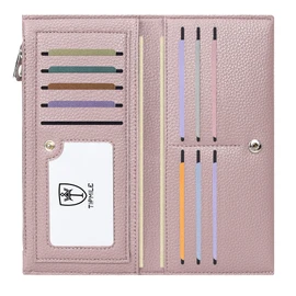 Slim Wallet for Women, RFID Blocking Credit Card Holder, Ladies Bifold Wallet with Zipper, Dusty Pink