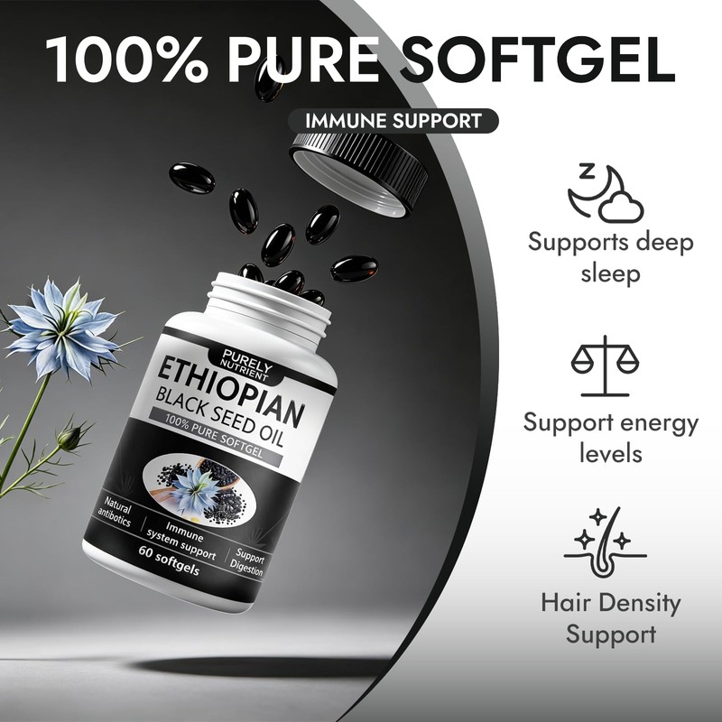 Purely Nutrient Ethiopian Black Seed Oil - Cold-Pressed Nigella Sativa