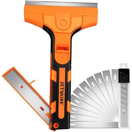 JETMORE Razor Blade Scraper, Scraper Tool with 15 PCS SK5 Steel Blades, Razor Scraper, Ergonomic Handle with Blade Storage Box, Scraper for Cleaning Windows, Glass, Oven, Stove, Kitchen, Floor, Paint