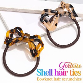 BARTOSI Bow Hair Ties Tortoise Shell Ponytail Holder Cuff Elastic Hair Bands Rope No Damage Hair Scrunchies Styling Hair Accessories for Women and Girls (Pack of 2)