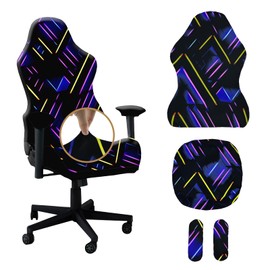 LANGYU Gaming Chair Cover, Office Chair Cover, Set of 4, Washable, Arm Chair Seat Cover, Smooth Touch, Gaming Chair Cover, Stretchable, Full Coverage, Detachable Armrest, Backrest, Spandex, Cat