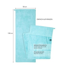 DOCIO Sports Towel, Fitness Towel with Fixation, 130 x 50 cm, 60% Cotton, 40% Bamboo, XXL (Light Blue)