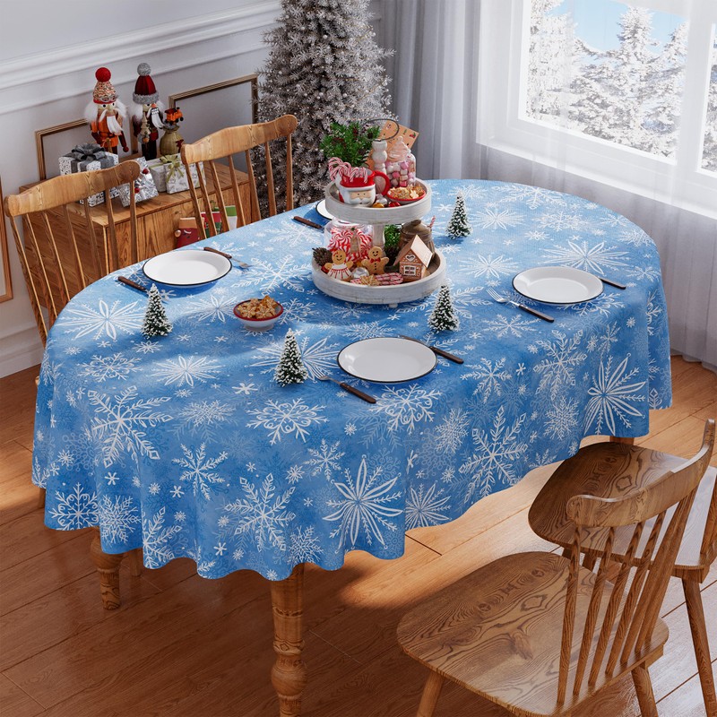 Christmas Tablecloth Oval 60x84 Inch Winter New Year Home Party