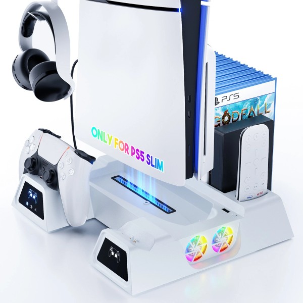 PS5 Slim Stand Cooling Fan PS5 Controller Charging Station for