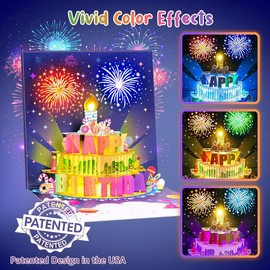 INPHER Birthday Cards Fireworks Pop Up Cake Blowable Light and Music Happy Birthday Card Gifts for Women Men Mom Kids