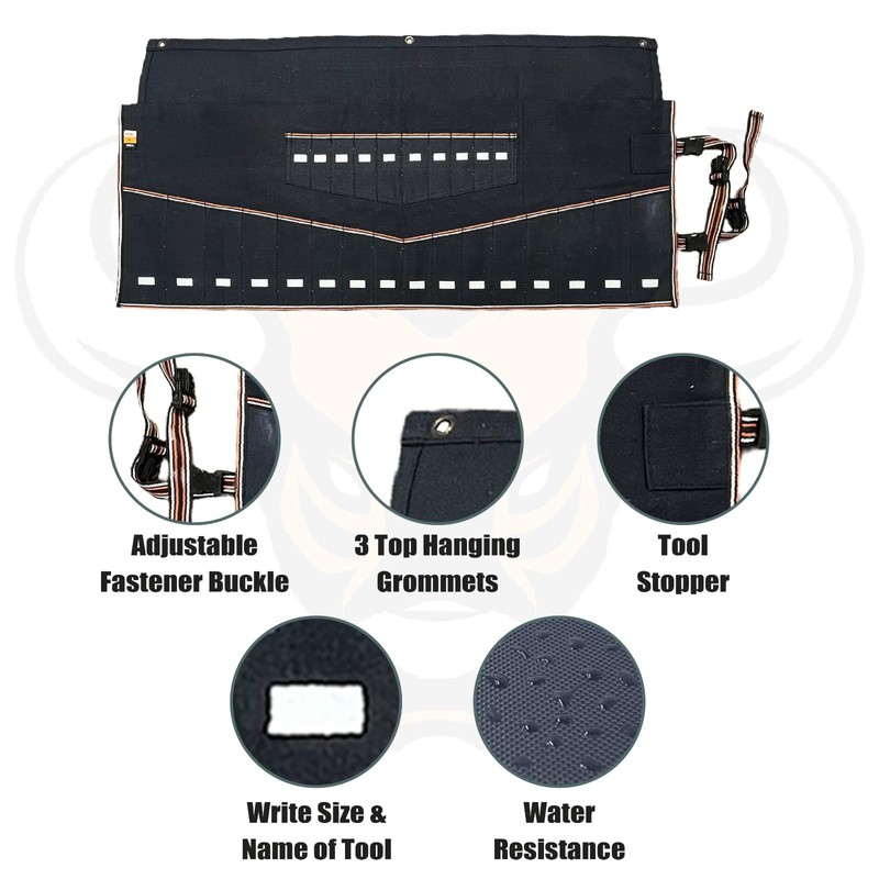 BULL TOOLS Wrench Organizer 26 Pocket Roll Up Pouch with
