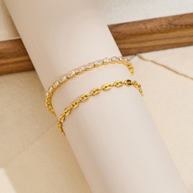 MUYAN Gold Chain Bracelets for Women Trendy, 2 Pcs Stake Adjustable Oval Tennis Chain Link Bracelet Dainty Jewelry