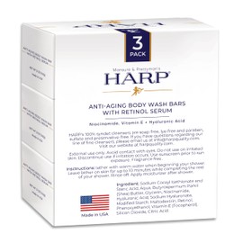 Mansure & Prettyman's HARP HARP Anti-Aging Body Wash Bar With Retinol Serum + Niacinamide, Vitamin E, Hyaluronic Acid. 100% Syndet Base. Soap/Lye-Free and Fragrance Free (3-Pack, Anti-Aging Serum)