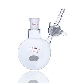 Laboy Glass 100mL Single Neck Round Botthom Schlenk Flask Reaction Kettle with 14/20 Joint & Glass Stopcock Air-Free at Side Arm Chemistry Lab Glassware