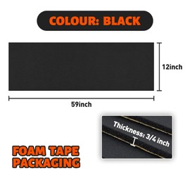 3/4''T x 12''W x 59''L Neoprene Sponge Foam Rubber Sheet Roll with Self-Adhesive Easy Cut DIY Adhesive Padding Perfect Cosplay Multi-Function Soundproof, Black