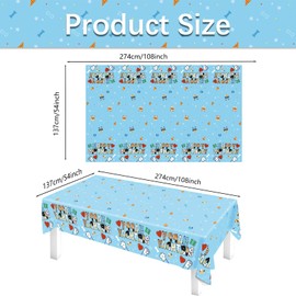 USEAHAHA 3-Pack Blue Dog Theme Premium Plastic Tablecloth,54 in *108 in Rectangle Plastic tablecover,Cute paw Print Tablecloth for Kid boy girld Dog Birthday Party Supplies-Blue
