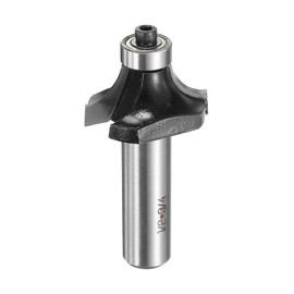 sourcing map Roundover Router Bit 1/2" Shank 3/4" Cut Diameter (3/8" Cut Radius) Carbide Tipped 2-Flute Rounding Over Bits with Bearing Guide for Woodworking Carpenter, Black