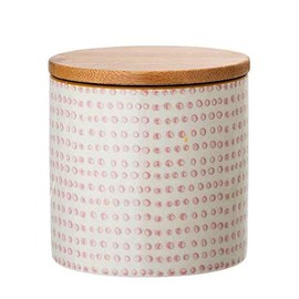 Bloomingville Susie Storage Container Pot Airtight Diameter 10 x Height 10 cm Pink Ceramic Bamboo Holds Approx. 400 ml