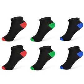 Kids 6 Pairs Trainer Ankle Socks Unisex | Black/White Coloured Heel Toe | Indoor/Outdoor Sports, Running, Athletic Girls/ Boys Socks | Home, School, PE, Soft, Durable & Quick Drying | 4-14 Years