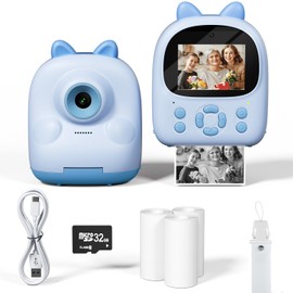Mandizza Kids Camera Instant Print Photos, Digital Instant Print Camera for Kids, Birthday Children Day Gifts for Girl Age 3-12, Fit Portable Toy for 3 4 5 6 7 8 9 10 Year Old Girl Boy- Blue