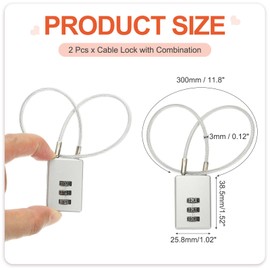 PATIKIL 3 Digit Cable Combination Lock, 2 Cable Locks with Combination 11.8" Steel Rope for Gym Bike, Cabinet, Wardrobe, Small Fence, Silver