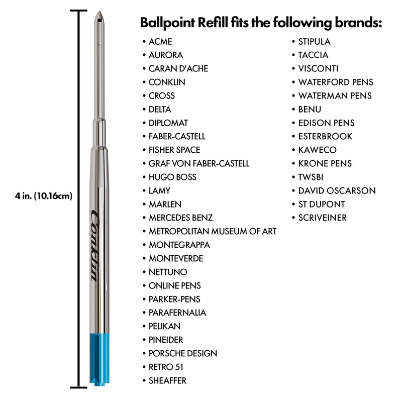 Conklin Soft Ink Ballpoint Refill, Blue (6 pcs tube)