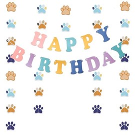 PANRRPERS Dog Birthday Banners Paw Paper Garland Dog Birthday Paper Hanging Cutouts Colorful for Kids Birthday Pet Themed Birthday Baby Shower Party Decorations