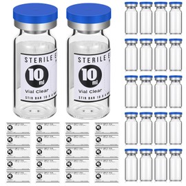 Threlaco 20 Sealed Sterile Empty Vials with Self Healing Injection Port Glass Penicillin Bottle with 20 Label Stickers(10ml, Classic)