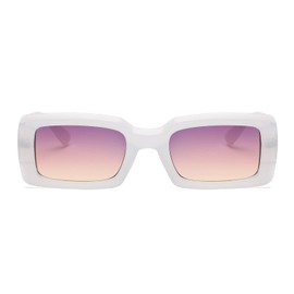 YUELUQU Women's Retro Rectangular Sunglasses 90s Square Nude Thick Frame Sunglasses Fashion Accessories (White)