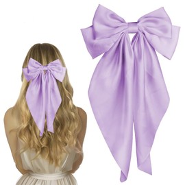 Purple Hair Bow Purple Bow Hair Clip for Women, Solid Color Bow Hair Clips with Long Ribbon, French Purple Bow Hair Clip Soft Satin Silky Hair Bows Cute Gifts for Women Girls