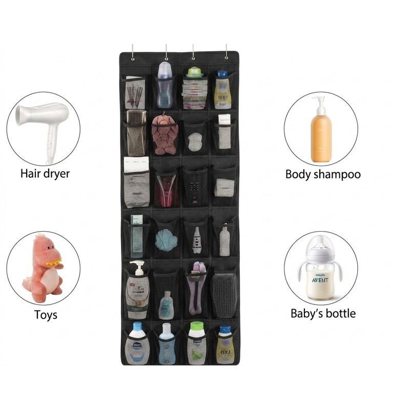Over The Door Shoe Organizer with 24 Large Mesh Pockets