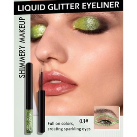 Chameleon Liquid Glitter Eyeliner, Metallic Shimmer Liquid Eyeshadow, High Pigmented Sea Green Colored Diamond Eye Liner, Long Lasting Waterproof Quickly Drying Sparkly Shiny Makeup Gift for Women-03