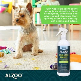 ALZOO Stain & Odor Remover, Quickly Lifts & Dissolves Pet Stains & Helps Eliminate Odors, 100% Plant-Based Active Ingredients, Apple Blossom Scent, 16 Fl. Oz Spray Bottle