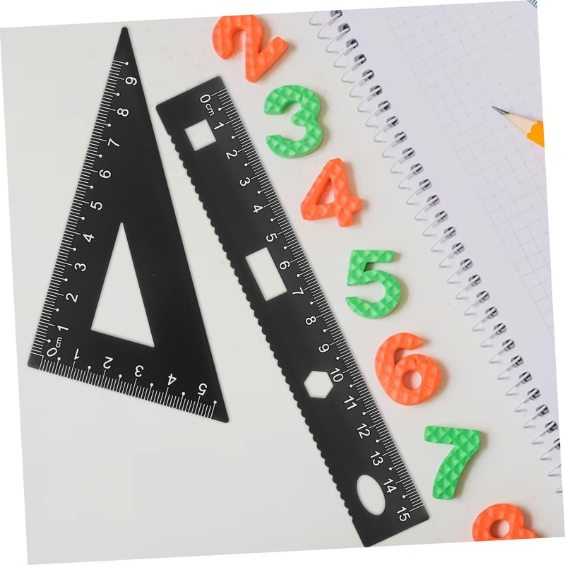 4Pcs Black Metal Ruler Set - Geometry Tools with Straight