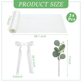 VitalCozy 24 Set Wedding Aisle Chair Decorations for Wedding Ceremony Pew Decor Chiffon Chair Sashes with Ribbon Bows and Artificial Eucalyptus Stem for Wedding Church Chair Aisle Bulk Decorations