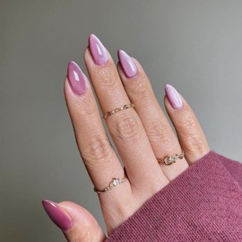 KQueenest Lilac Glitter Press on Nails Short Almond with UV Coating, Thick Cat Eye Fake Nails Press on, Sparkle Shinny Acrylic False Nails with Bling Designs, 30 Pcs Acrylic Nails for Women Party Wear