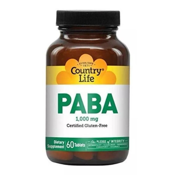 Country Life Paba 1000mg 60 Tabletas Acido Paraaminobenzoico Eg C28
