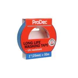 ProDec 1 inch x 50m Long Life Heat and UV Resistant Multi Surface Painters Masking Tape for Sharp Paint Lines for Indoor Painting and Decorating, Compatible with All Paints, 1" 25mm wide